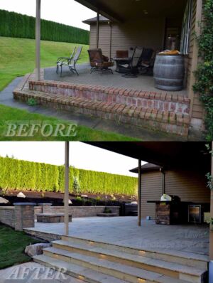 Before and After - Back Yard Patio & Retaining Walls Job in Sherwood, OR