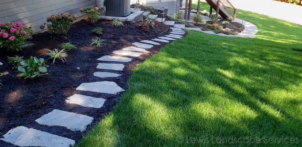 Flagstone Steps, Paver Path/Steps, New Sod Lawn, Plants
