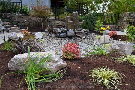 Back Yard Bubbler Fountain, Water Retention Pond Area & Planting