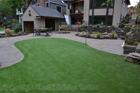 Back Yard Synthetic Turf, Paver Patio, Landscaping