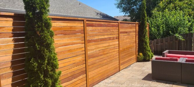 Horizontal Privacy Fence / Screen with Clear Cedar, Stained