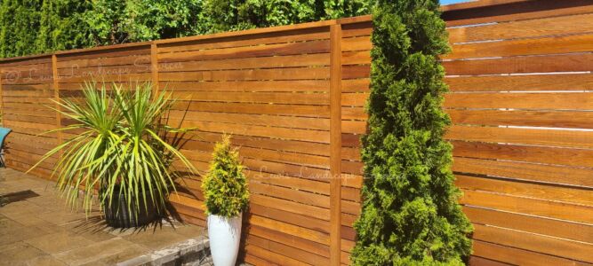 Horizontal Privacy Fence / Screen with Clear Cedar, Stained