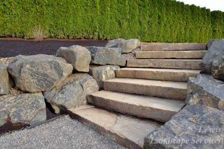 Basalt Boulder Rock Walls & Rock Slab Steps