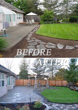 Before and After - Back Yard Patio & Landscape Renovation in Cedar Hills Area of Portland