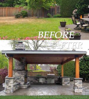 Before and After of Outdoor Living Space & Covered Structure in Bethany Area of Portland Oregon