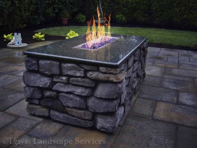 Stone Gas Fire Table, Granite Countertop