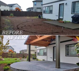 Before and After of Paver Patio & Covered Structure in Hillsboro, Oregon