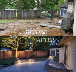 Before and After - Paver Patio, Landscaping, Seating Walls & Landscape Lighting Job in Tigard, OR