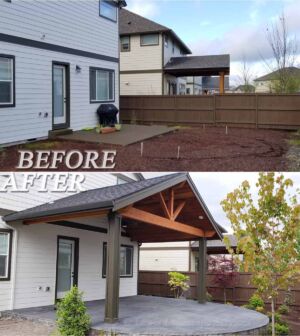 Before and After of Paver Patio & Covered Structure in Hillsboro, OR