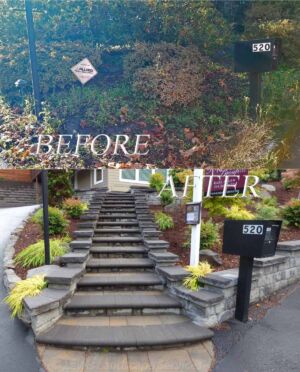 Before and After of Front Yard Steps & Landscaping in SW Portland Oregon