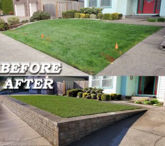 Before and After - Front Yard Retaining Wall & New Lawn Project 