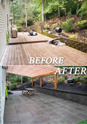Before and After - Back Yard Patio, Retaining Wall & Covered Structure Job in Lake Oswego, OR