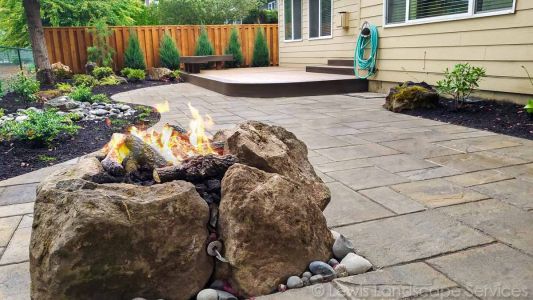 Custom Made Rock Gas Fire Pit (w/ faux logs)