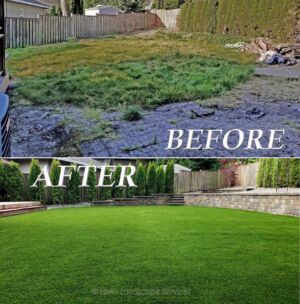 Before and After - Retaining Wall and Synthetic Turf Job in Beaverton