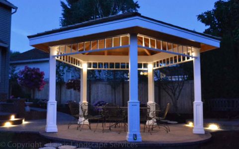 Low-voltage Lighting Built Into the Gazebo at a Landscape Installation We did in Lake Oswego Oregon