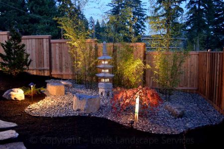 Custom Outdoor Lighting Inside Pagoda & Accent Lighting on Trees in this Installation We Did in SW Portland Oregon
