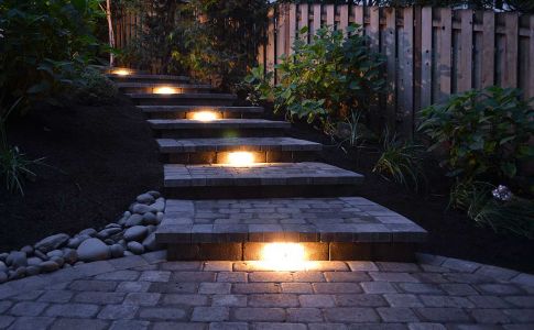 Hardscape Lights Installed In These Paver Steps at a Jobsite We Did in SW Portland, Oregon