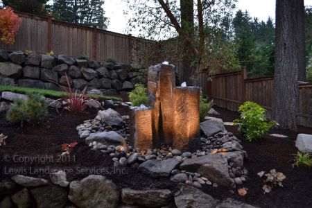 Uplighting on this 3-Rock Bubbler Fountain We Built at a Customer's Home in Beaverton
