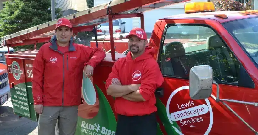 Lewis Landscape Services Portland in their truck